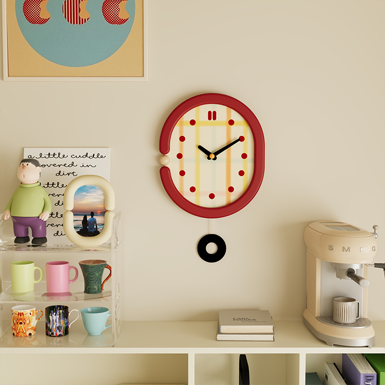 Red Grid Wall Clock-4