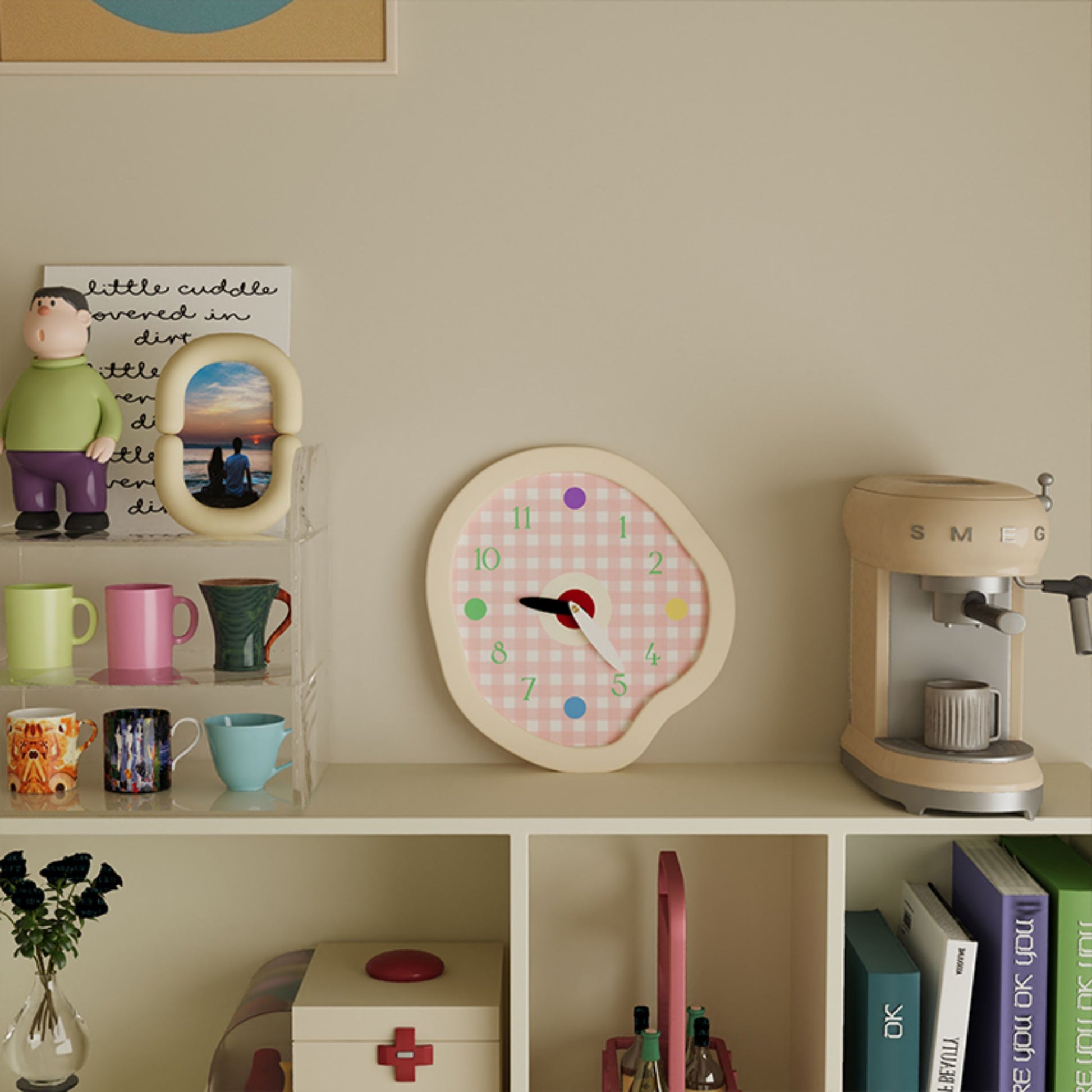 Creamy Gingham Wall Clock-2