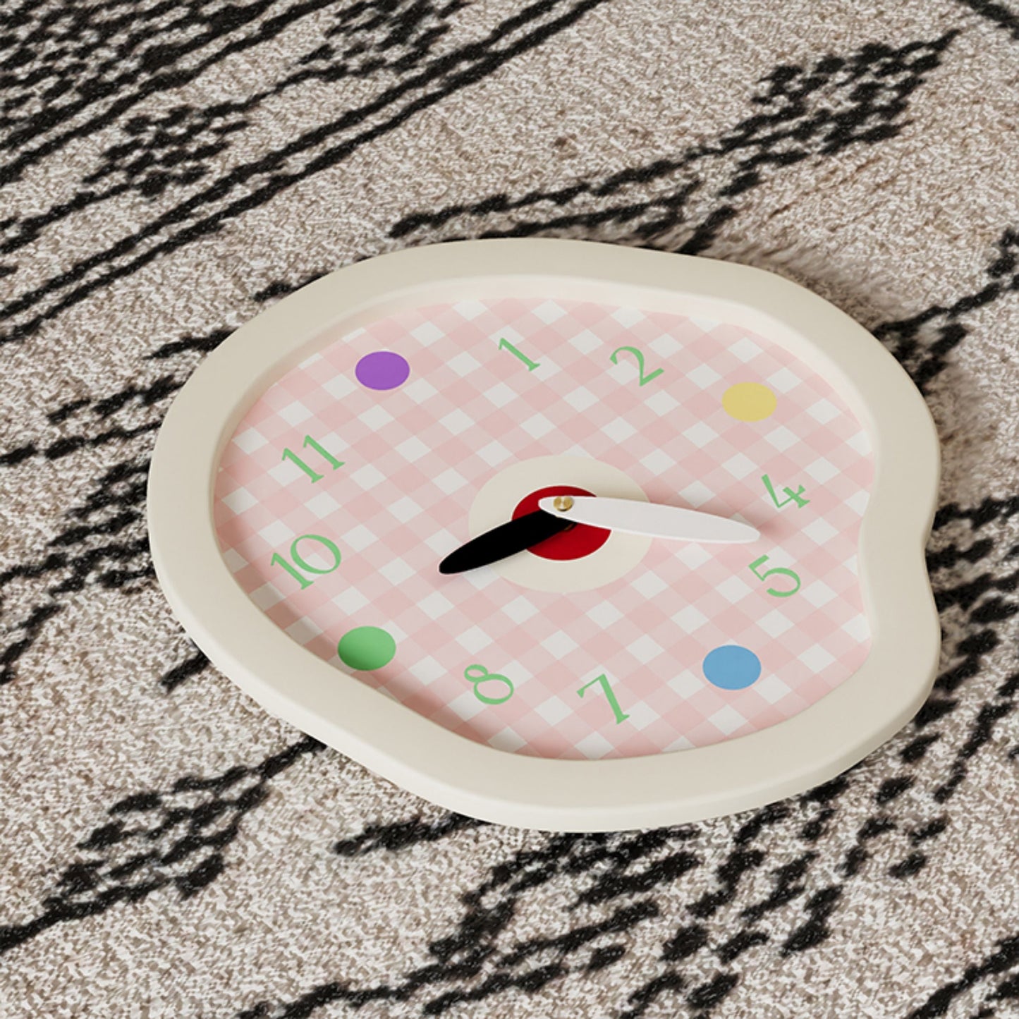 Creamy Gingham Wall Clock-3