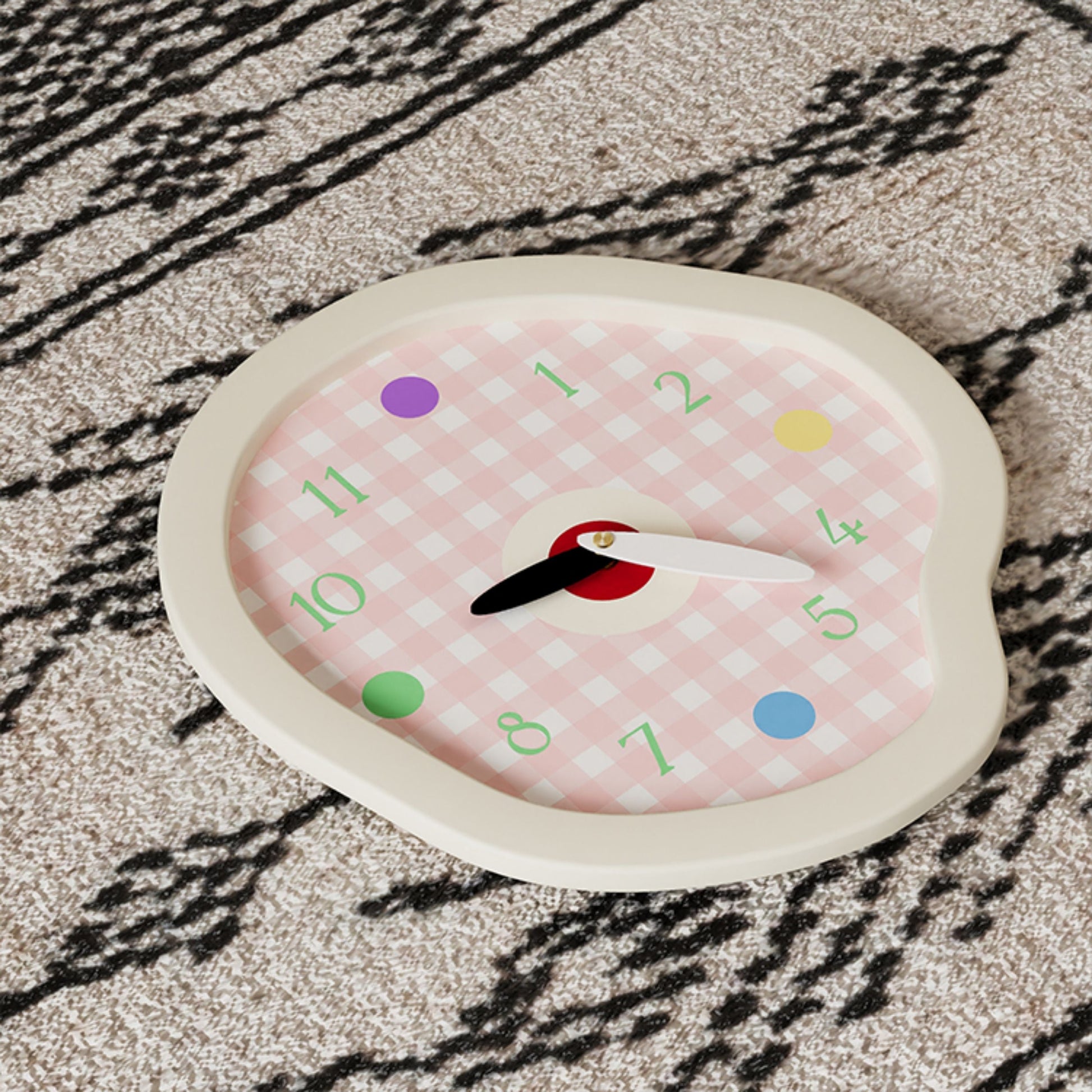 Creamy Gingham Wall Clock-3