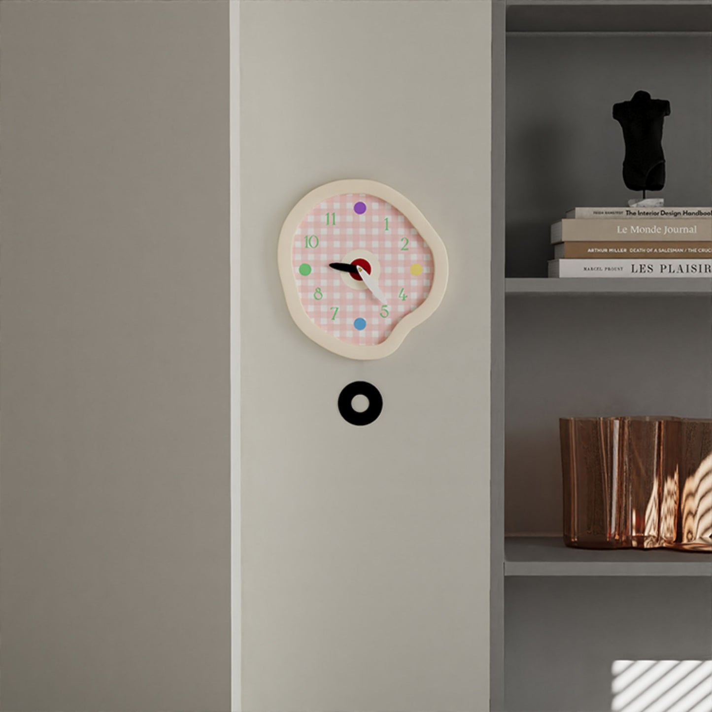 Creamy Gingham Wall Clock-4