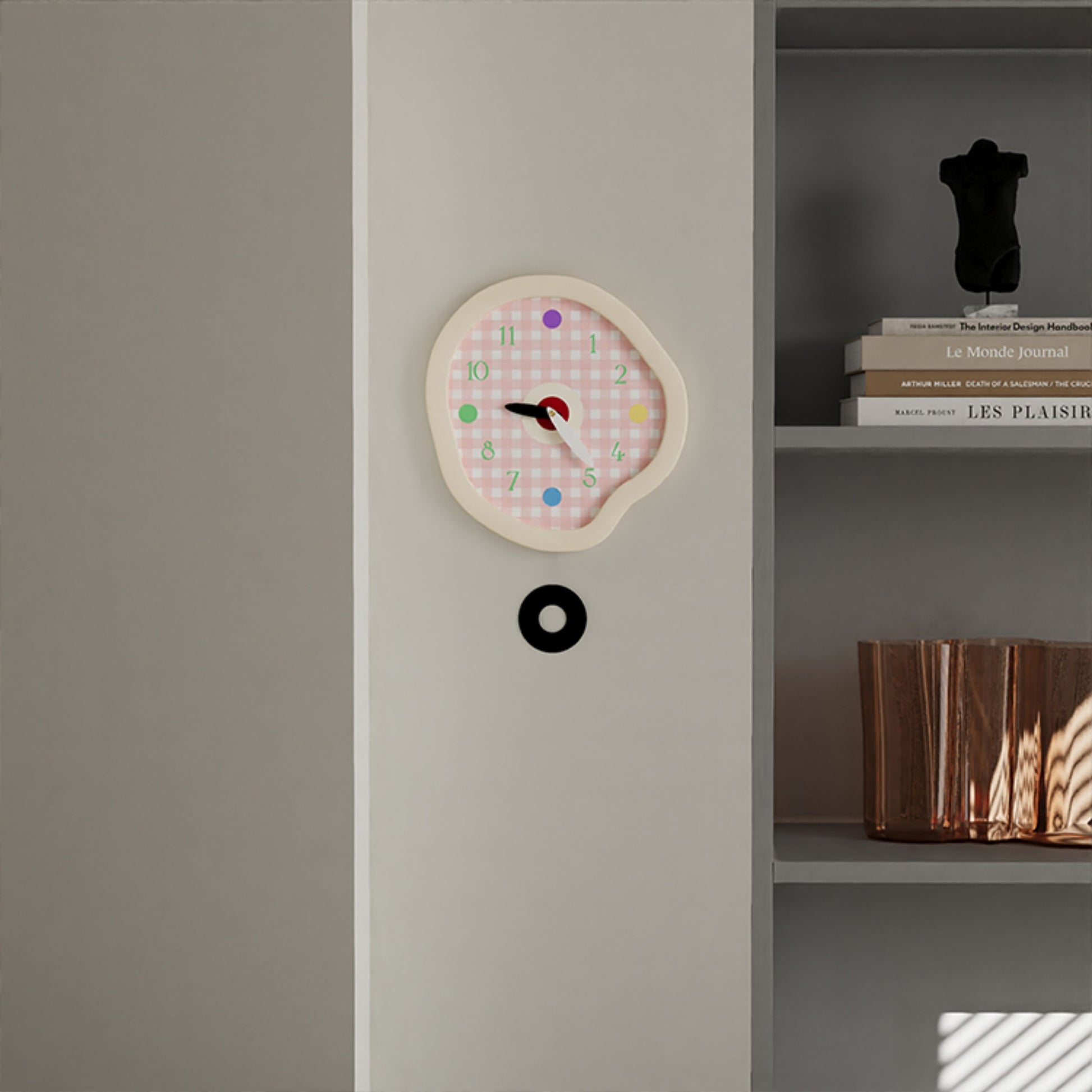 Creamy Gingham Wall Clock-4